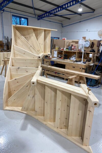 What are the parts of a wooden staircase called?
